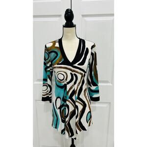 EVA VARRO Slinky Stretch Geometric Asymmetric Flowy Tunic Top Size XS